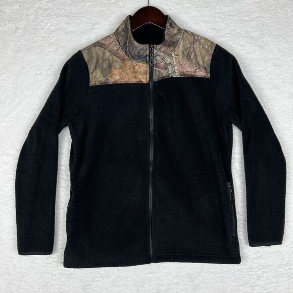 Mossy Oak Fleece Womens‎ 14 Black Camo Performance Full Zip Long Sleeve Hunting - Picture 1 of 11